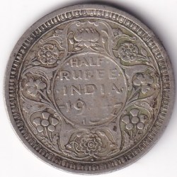 1944 British India Half Rupee George VI Bombay Mint Silver Coin