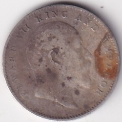 Alternative view of Two Annas 1910 King Edward Silver Coin