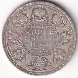 1941 British India Half Rupee George VI Bombay Mint Silver Coin