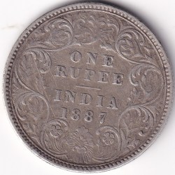 British India 1887 One Rupee Victoria Empress Silver Coin