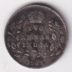 Two Annas 1907 King Edward Silver Coin