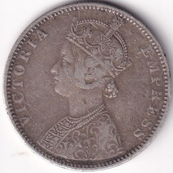 Alternative view of British India 1887 One Rupee Victoria Empress Silver Coin