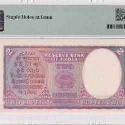 Alternative view of British india 2 Rupees king geroge VI Unc 64 PMG Gradaed Note #2