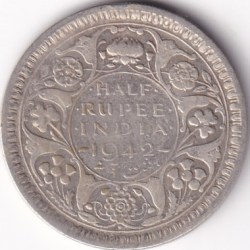 1942 British India Half Rupee George VI Bombay Mint Silver Coin