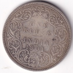 British India 1901 One Rupee Victoria Empress Silver Coin