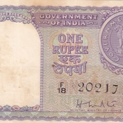 One Rupee 1951 HM PATEL Signature Very Rare Extra Fine Stain Marks Note #1