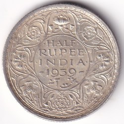 1939 British India Half Rupee George VI Bombay Mint Silver Coin
