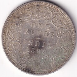 British India 1889 One Rupee Victoria Empress Silver Coin