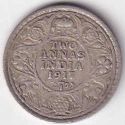 Two Annas 1917 George V King Silver Coin Ex Rare