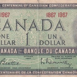 1 Dollar 1967 Canada Fine Note Three Side Fold Rare