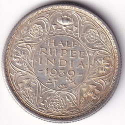 1939 British India Half Rupee George VI Calcutta Mint Silver Coin