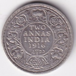 Two Annas 1916 George V King Silver Coin Ex Rare