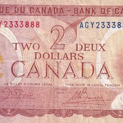 2 Dollars 1974 Canada Very Fine Note #1