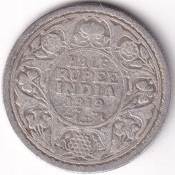Half Rupee 1919 King George V Silver Coin Rare