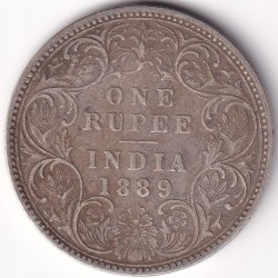 British India 1889 One Rupee Victoria Empress Silver Coin #2