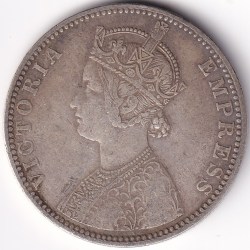 Alternative view of British India 1889 One Rupee Victoria Empress Silver Coin #2