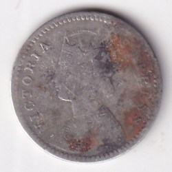 Alternative view of British India 2 Annas 1890 Victoria Silver Rare Coin