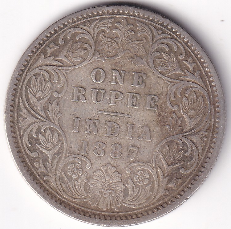 British India 1887 One Rupee Victoria Empress Silver Coin