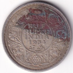 Half Rupee 1934 King George V Silver Coin Rare