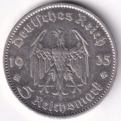 5 Reichsmark 1935 Potsdam Garrison Church Silver 13.8 Grams Coin Rare