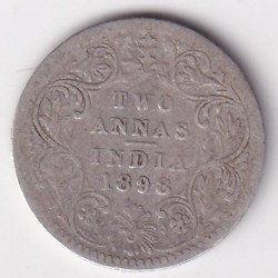 British India 2 Annas 1898 Victoria Silver Rare Coin
