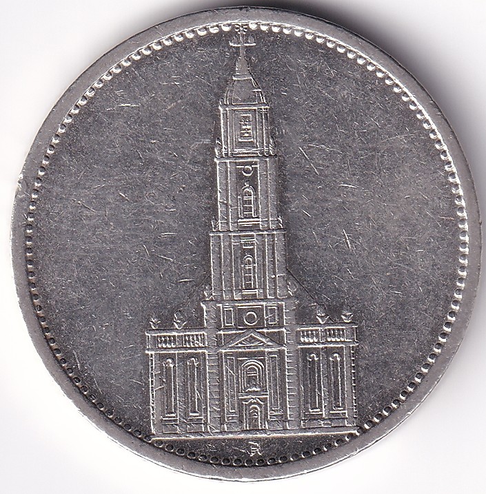 5 Reichsmark 1935 Potsdam Garrison Church Silver 13.8 Grams Coin Rare - Image 2