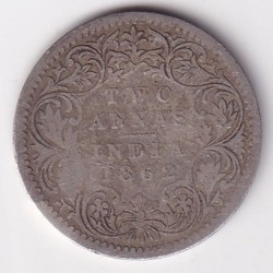 British India 2 Annas 1862 Victoria Queen Silver Rare Coin