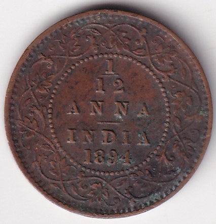 British India Victoria 1/12 Anna 1894 Coin