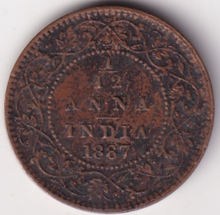 British India Victoria 1/12 Anna 1887 Coin