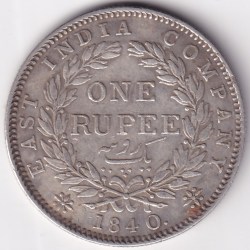 One Rupee East India Company 1840 Continuous Legend Silver Coin #1
