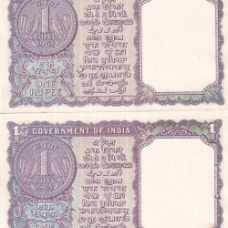 Alternative view of One Rupee 1963 and 1965 L K Jhaand S Bhootlingam Two Unc Notes Set