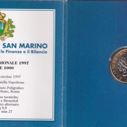 Alternative view of SAN MARINO 1000 LIRE 1997 RARE MINT PACKED COIN WITH BEAUTIFUL FOLDER