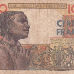 1961 Ivory Coast 100 Francs very rare cunteries RARE NOTE #B-2