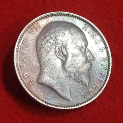Alternative view of ONE RUPEE SILVER COIN EDWARD VII YEAR 1903 DIFFERENT VARIETIE B INCUSED WITH DOT