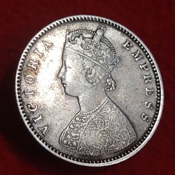 Alternative view of HALF RUPEE SILVER COIN VICTORIA EMPRESS 1888 B RAISED BOMBAY MINT RARE VARIETIE