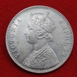 Alternative view of ONE RUPEE SILVER COIN VICTORIA EMPRESS 1885 B RAISED RARE VARIETIE GOOD CONDITION COIN