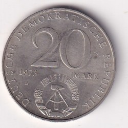 Alternative view of German Democratic 20 Mark 1973 - Otto Grotewohl Commemorative issue Rare UNC Coin # I-60