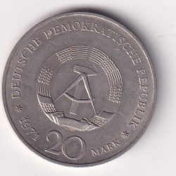 Alternative view of German Democratic 20 Mark 1971 - 100th Anniversary - Birth of Heinrich Mann Commemorative issue Rare UNC Coin # I-61