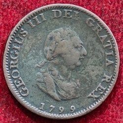United Kingdom 1 Farthing 1799 - George III 3rd issue 1 Farthing (1⁄960) Weight 6.3 g Extermaly Rare coin # I 48
