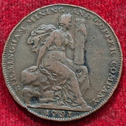 1791 United Kingdom ½ Penny Warwickshire - Birmingham / Mining and Copper Co Extermaly Rare coin# i 52