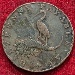 Alternative view of 1791 United Kingdom ½ Penny Warwickshire - Birmingham / Mining and Copper Co Extermaly Rare coin# i 52