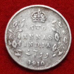 TWO ANNAS SILVER EDWARD VII 1910 CALCUTTA MINT