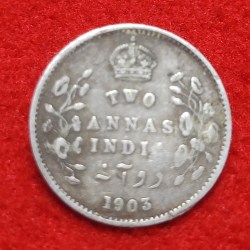 TWO ANNAS SILVER COIN EDWARD VII 1903 CALCUTTA MINT