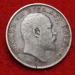 Alternative view of TWO ANNAS SILVER COIN EDWARD VII 1904 CALCUTTA MINT