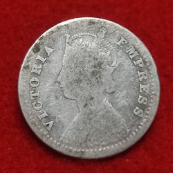 Alternative view of TWO ANNAS SILVER COIN VICTORIA EMPRESS YEAR 1887