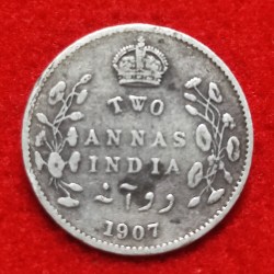 TWO ANNAS SILVER COIN EDWARD VII 1907 calcutta mint