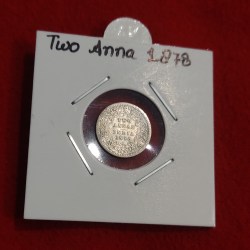 TWO ANNA SILVER COIN VICTORIA EMPRESS 1878 CALCUTTA MINT