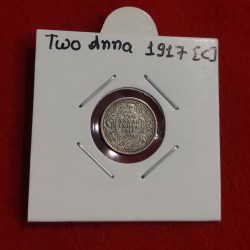 TWO ANNA SILVER COIN GEORGE V 1917 Calcutta mint