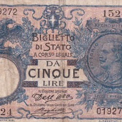 Italy 5 lira Kingdom 1923 Rare Note