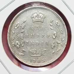 RARE ONE RUPEE COIN EDWARD VII 1903 B RAISED BOMBAY MINT